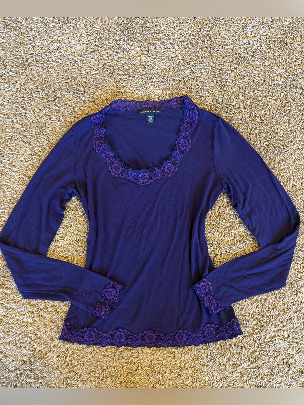 Banana Republic Deep Purple Lace-Trim Long Sleeve Top
